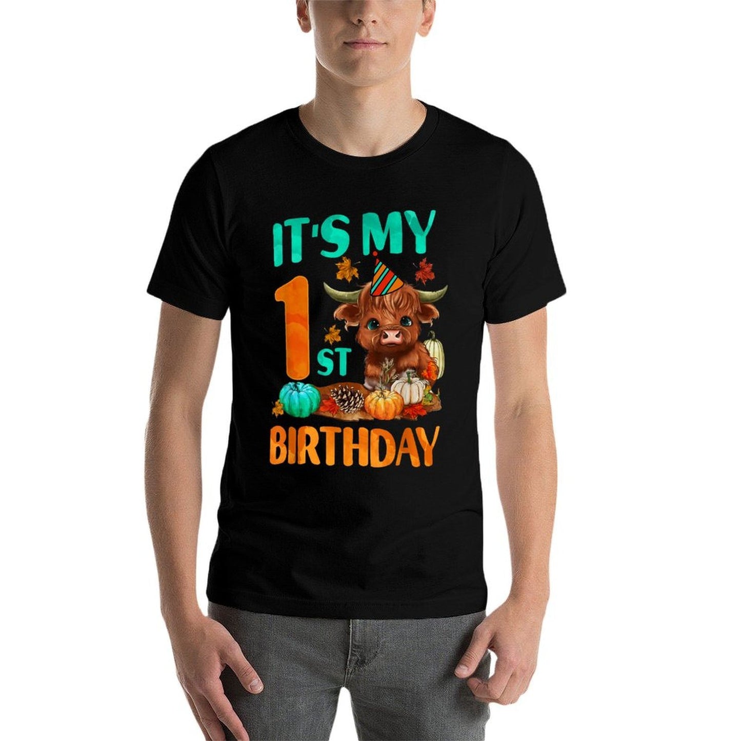Its My 1st Birthday Boy 1 Yrs Old Highland Cow Print Trendy Pattern T-Shirt