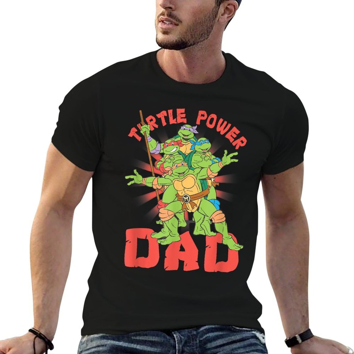 Teenage Mutant Ninja Turtles Dad Turtle Power Poster Ribbed Collar T-Shirt