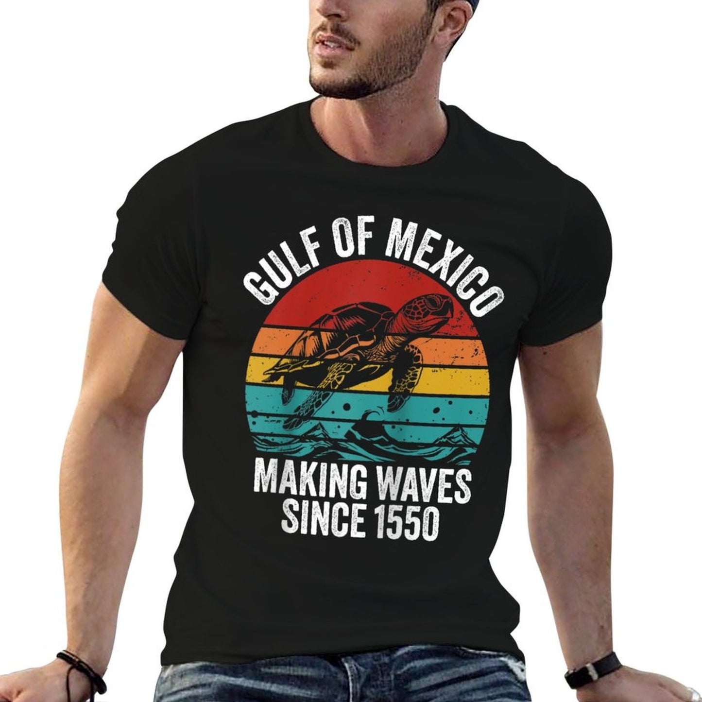 Gulf Of Mexico Est 1550 Turtle The Gulf Of Mexico Raglan Baseball Trendy Pattern T-Shirt