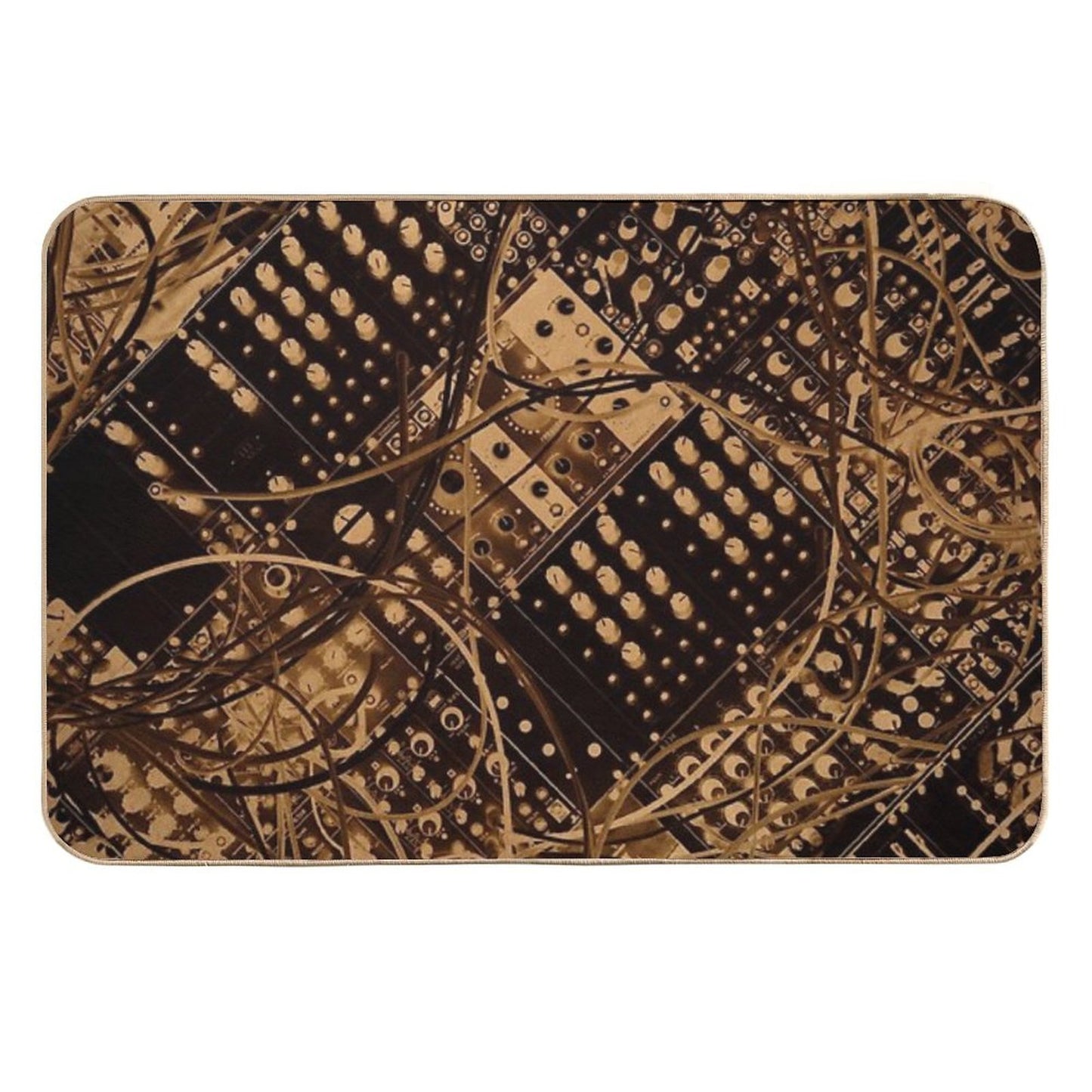 Analog Synthesizer Illustration - Black , Brown Easy Maintenance Bath Mat