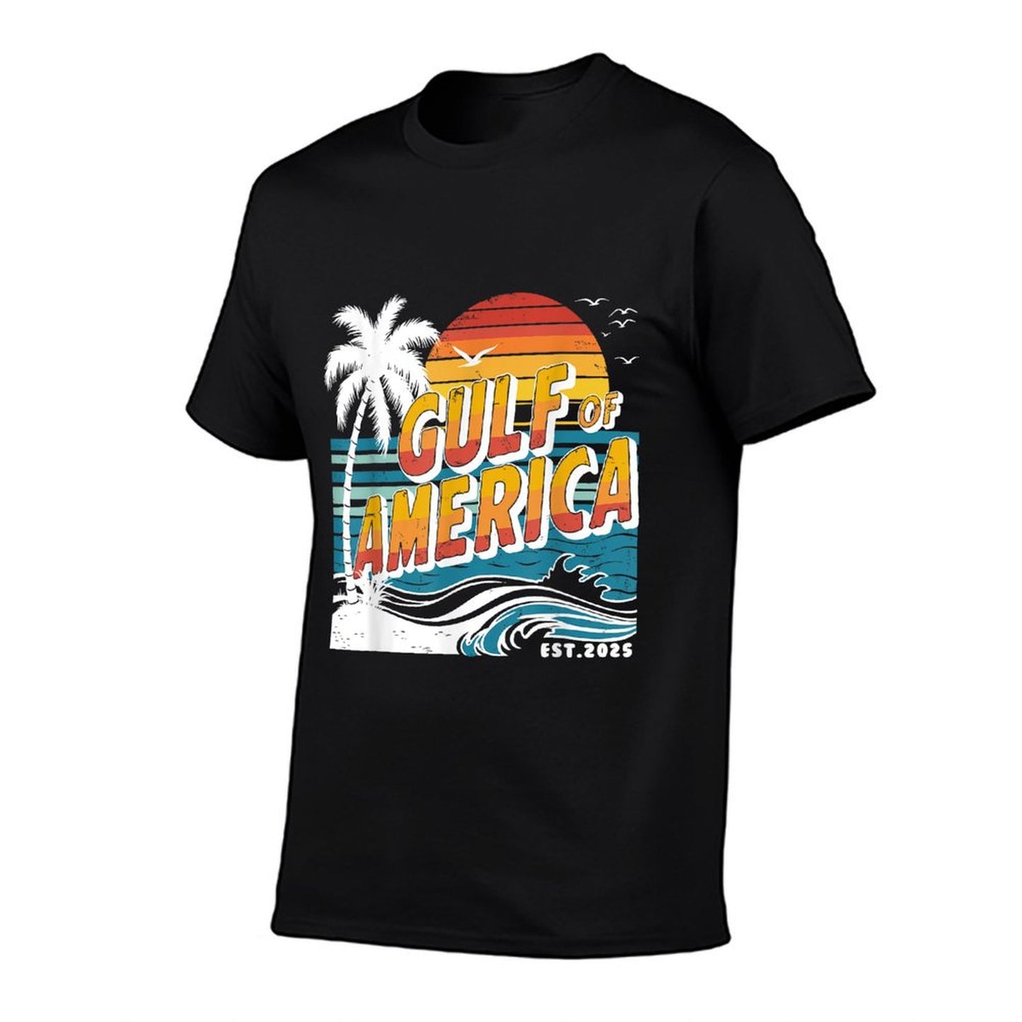 Retro Gulf Of US America 2025 American Flag Gulf Mexico Ribbed Collar T-Shirt