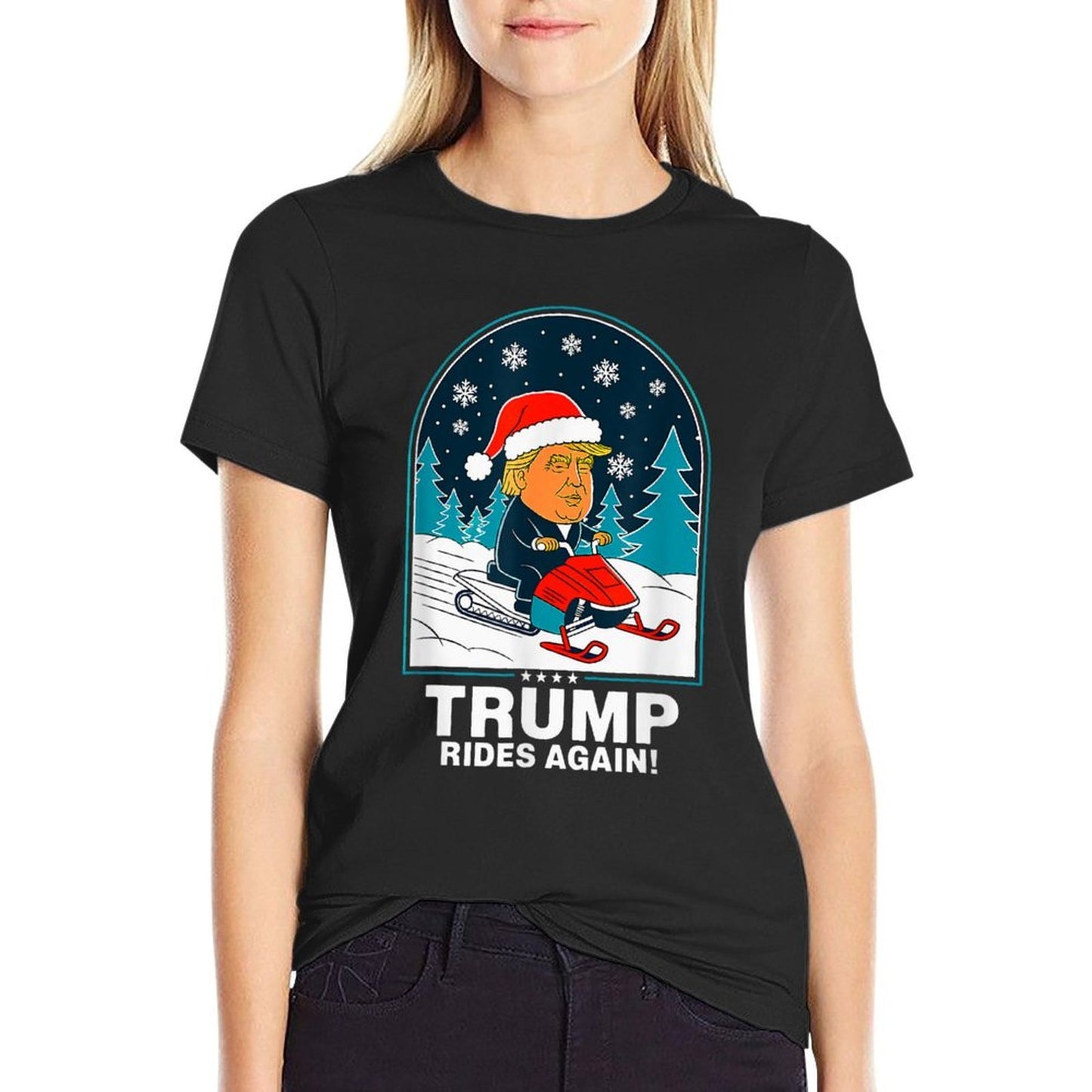 Funny Trump Rides Again Snowmobile Fun Winter Affordable Price T-Shirt