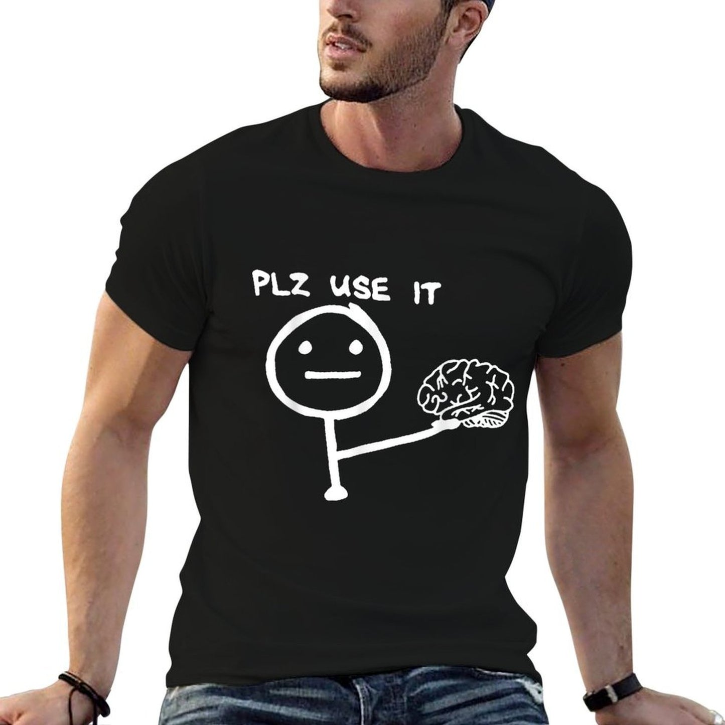 Funny Saying Plz Use It, Use Your Brain Trendy Pattern T-Shirt