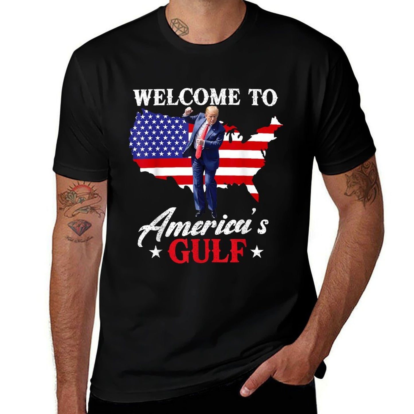 Gulf of USA America Funny USA Flag Slim-fit Cut T-Shirt