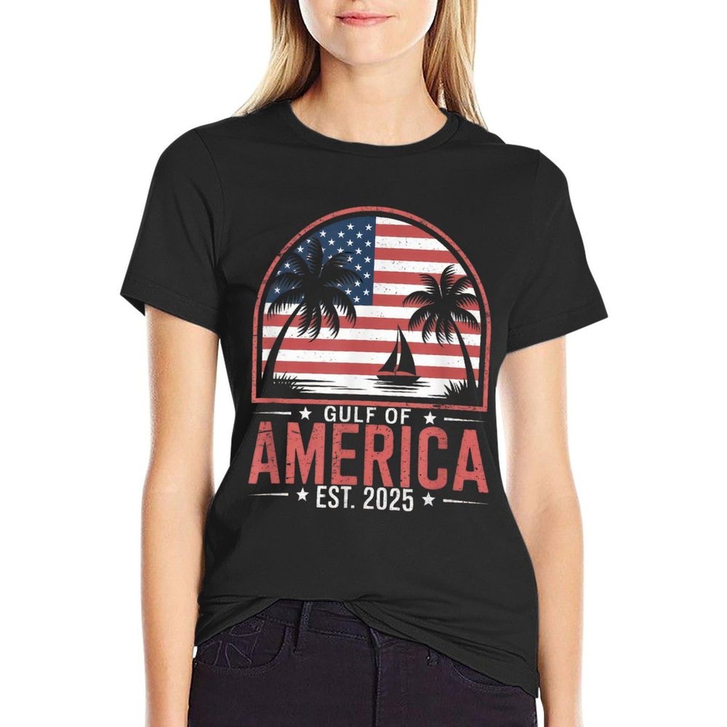 Retro Gulf Of USA America Est 2025 Gulf Mexico American Flag Trendy Pattern T-Shirt