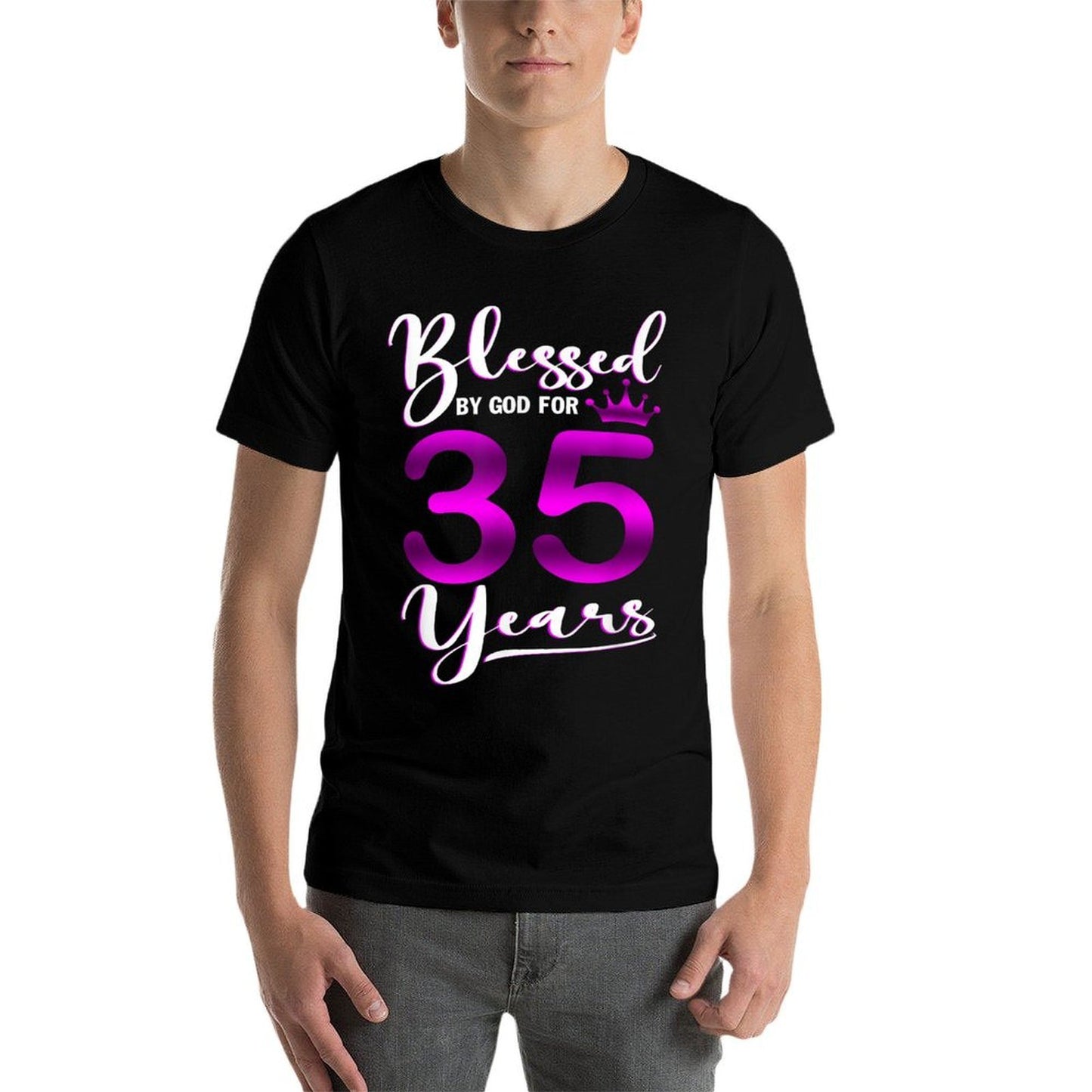 Vintage Blessed by God For 35 Years Old Happy 35th Birthday High-quality Stitching T-Shirt