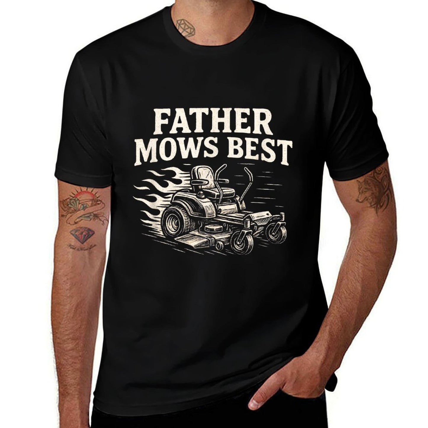 Father Mows Best Zero-Turn Mower, Funny Dad Lawn Mowing Summer-ready Fabric T-Shirt