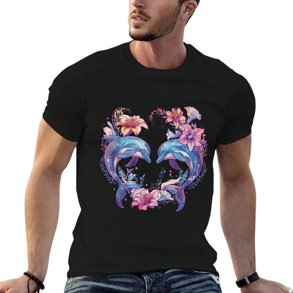 Dolphin Floral Motif Dolphin Lover Sea Ocean Animal  Lightweight T-Shirt
