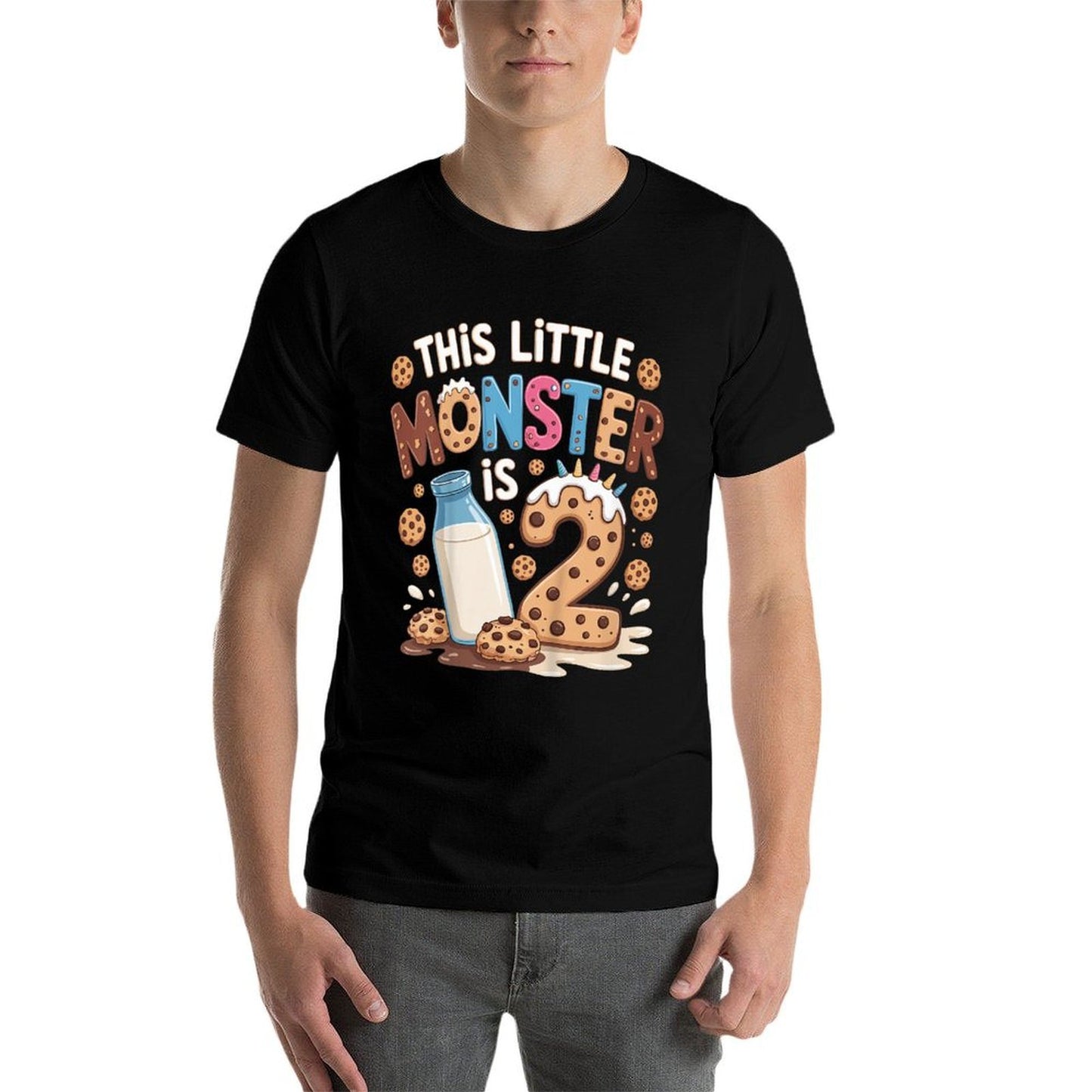 Kids This Little Monster Is 2 Birthday Milk 2nd Bday Boy Girl Comfortable T-Shirt