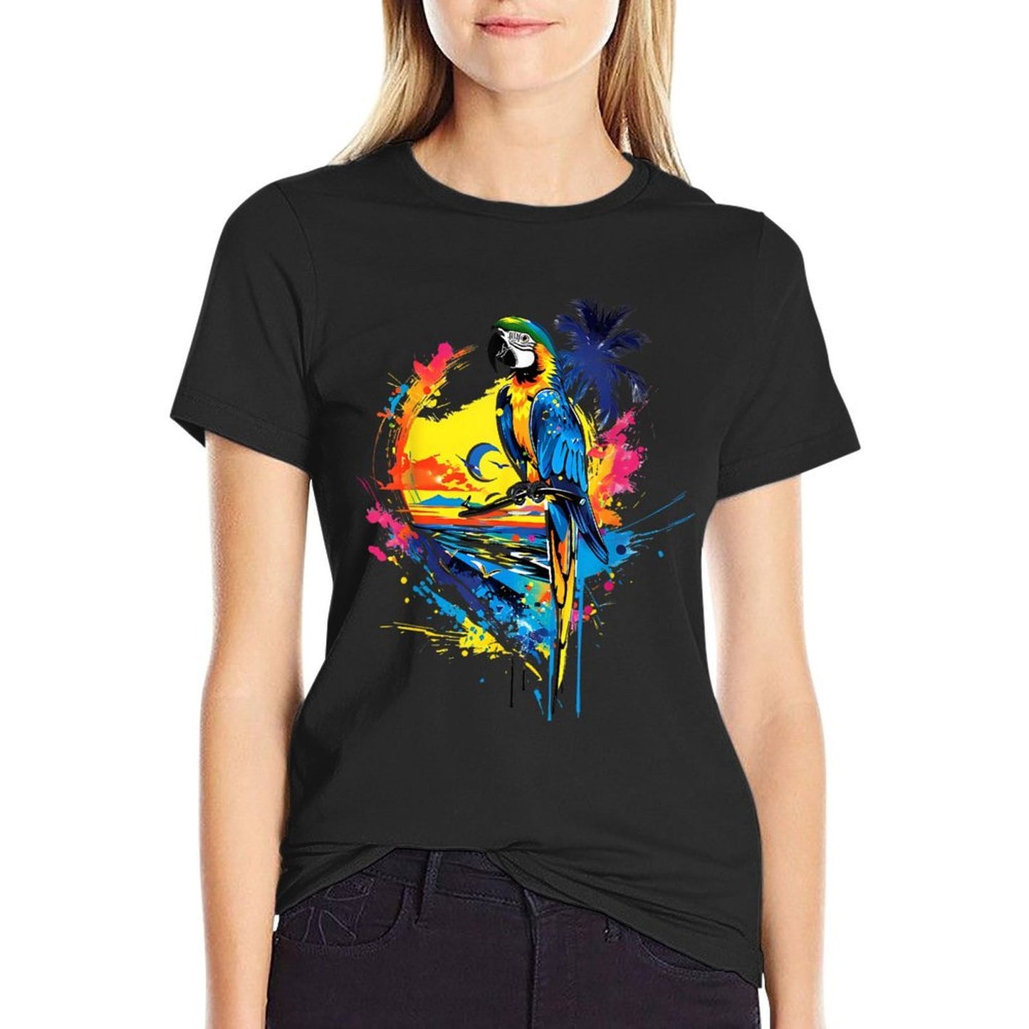 Tropical Twilight Delight Parrot Sunset  Stretchy T-Shirt