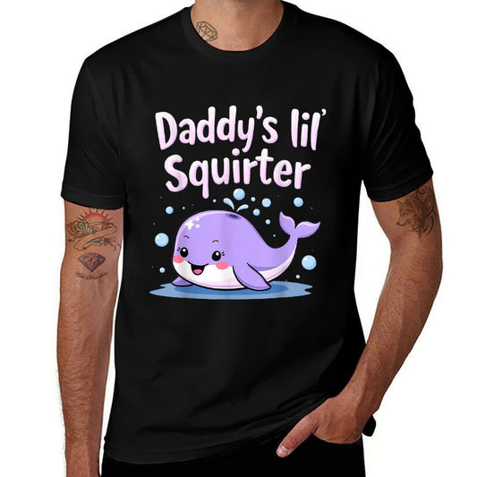 Daddy's Lil' Squirter - Unisex-Adults, Black, Small,, Cartoon, Casual Classic  Wrinkle-resistant T-Shirt