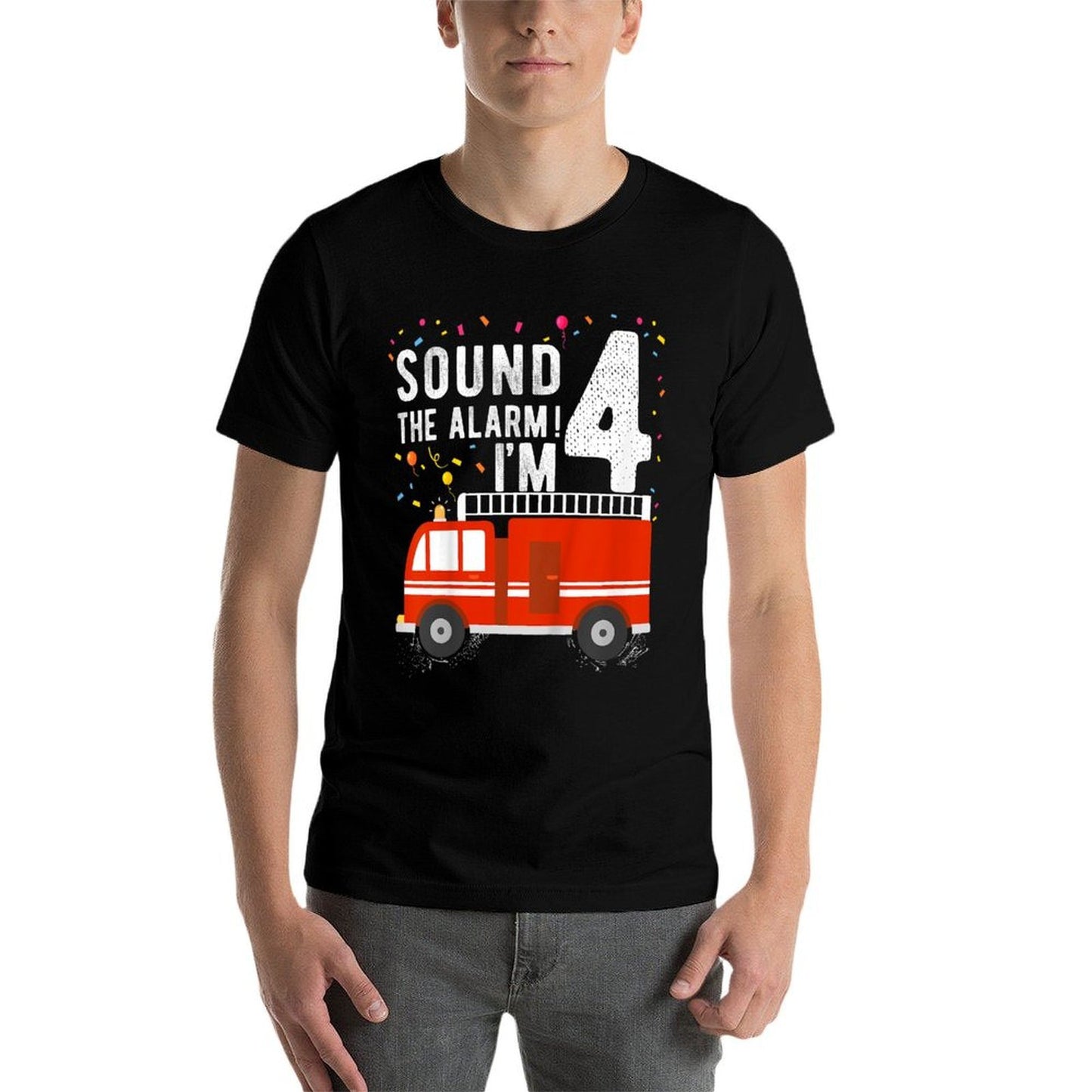Kids Fire Truck 4th Birthday Boy 4 Year Old Firefighter  Breathable T-Shirt