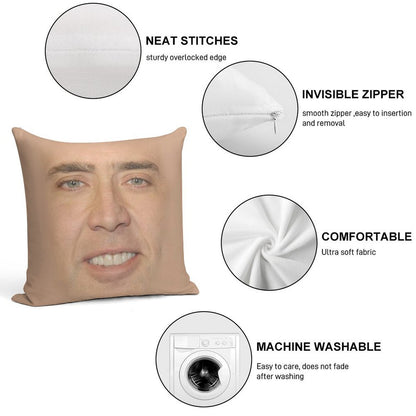 Nicholas Cage Face Pattern Soft Short Plush Fabric Throw Pillow