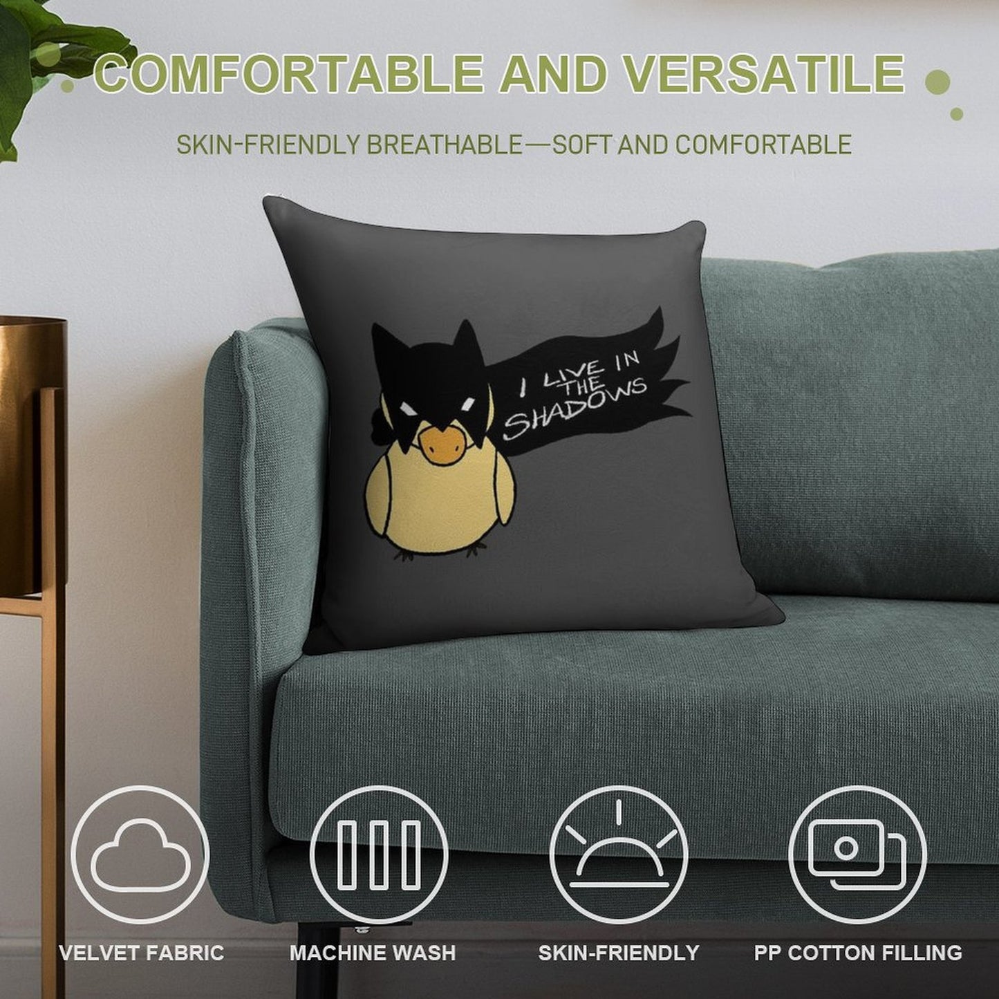 Duck in Bat Costume Soft Reinforced Edging Throw Pillow