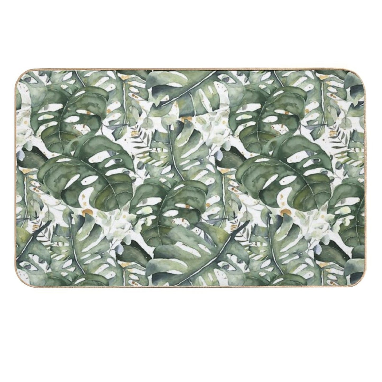 Watercercolor Monstera And Eucalyptus Botanical Garden Pattern Nightgarden  Repositionable Bath Mat