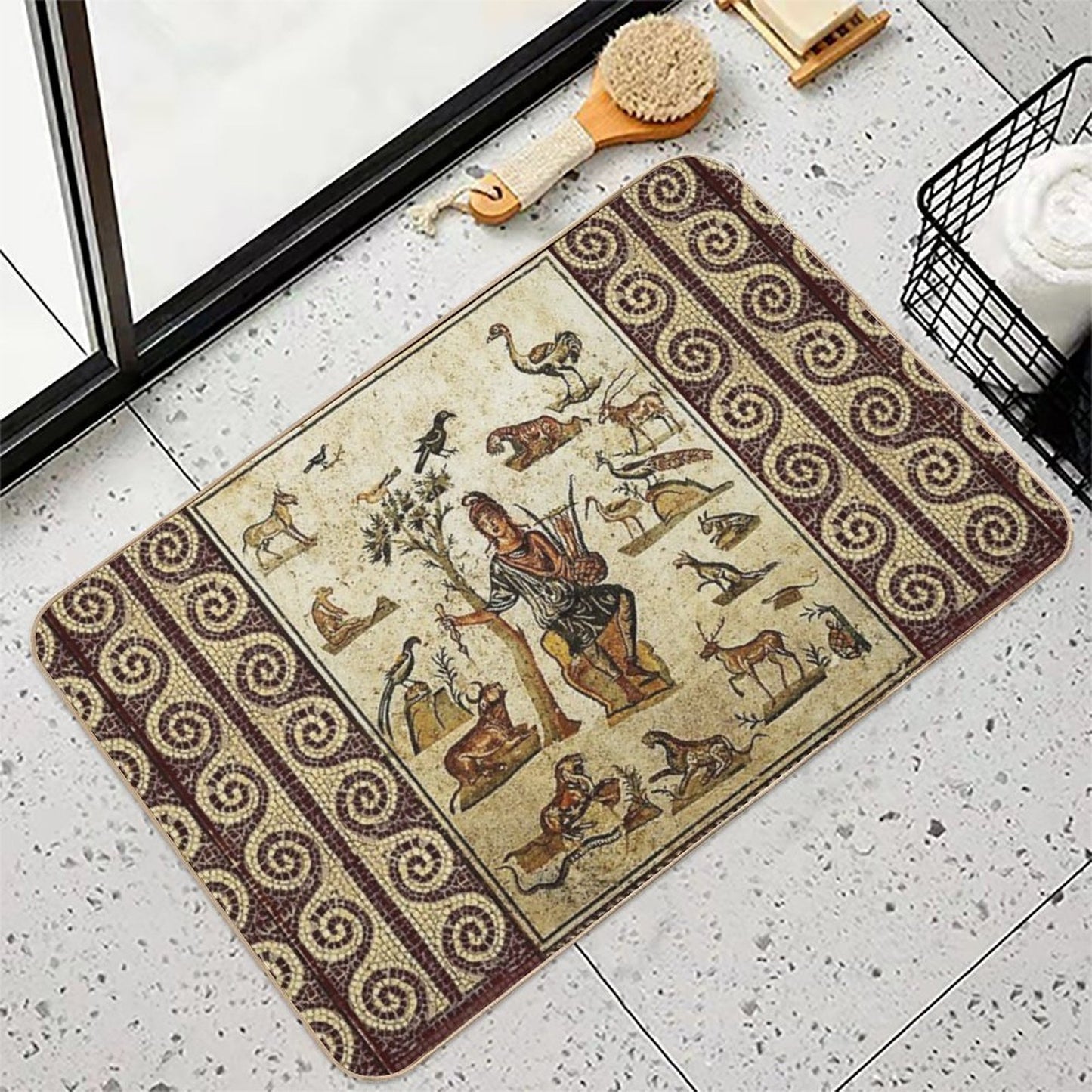 ANTIQUE ROMAN MOSAICS ,ORPHEUS ENCHANTING ANIMALS WITH HIS MUSIC  Dirt-Trapping Bath Mat