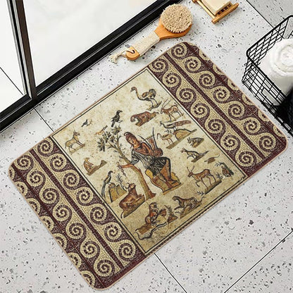 ANTIQUE ROMAN MOSAICS ,ORPHEUS ENCHANTING ANIMALS WITH HIS MUSIC  Dirt-Trapping Bath Mat
