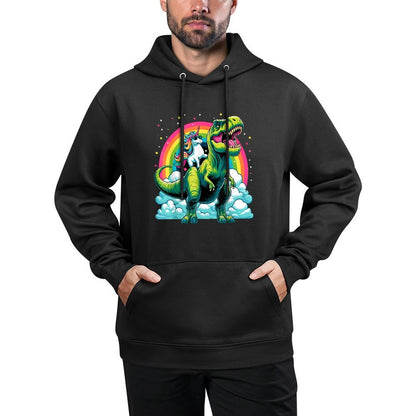 Unicorn Rainbow Birthday Party Unicorn Riding Dinosaur Durable Construction Hoodie