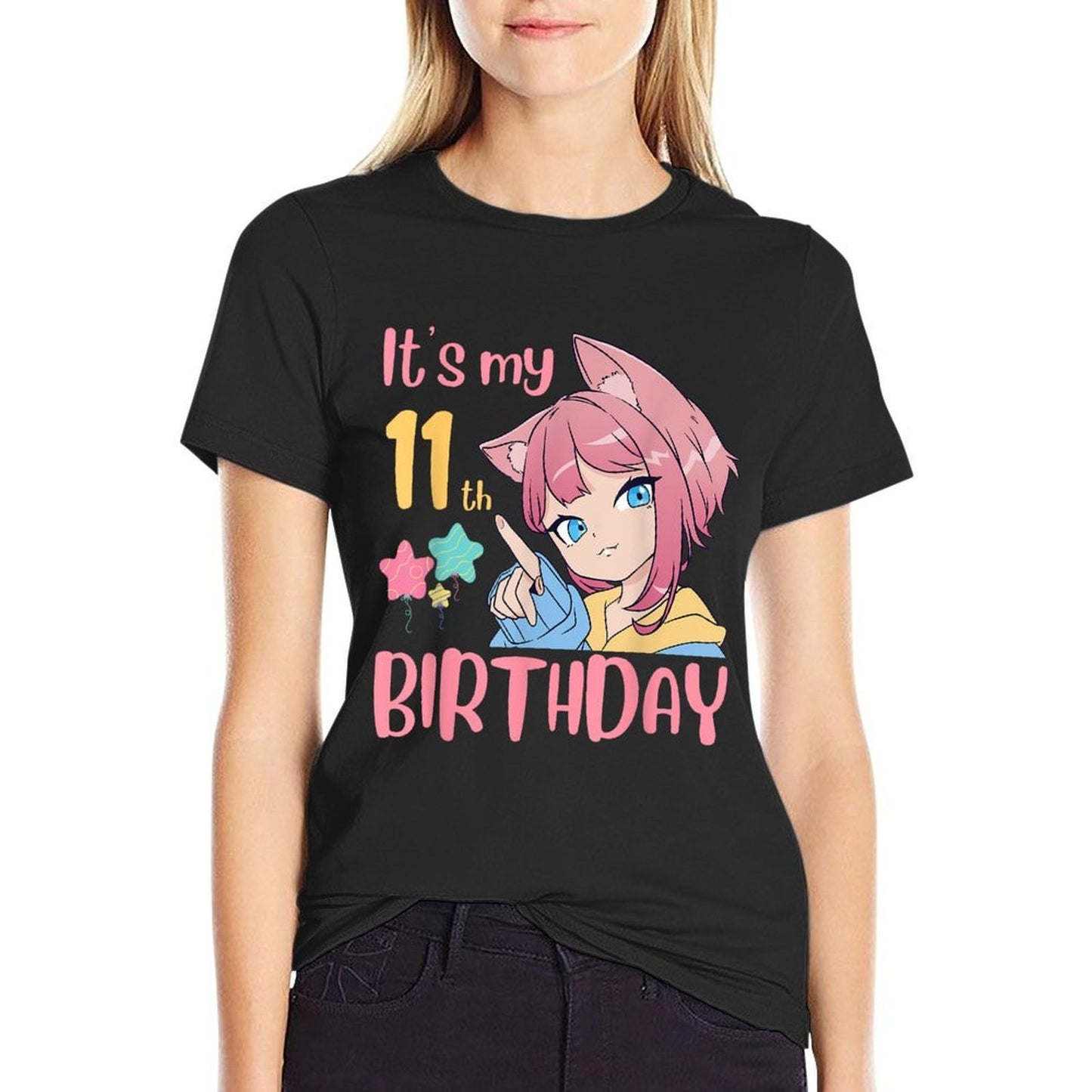 It's My 11th Birthday Anime Birthday Girl 11 Years Old Bday  Oversized Silhouette T-Shirt
