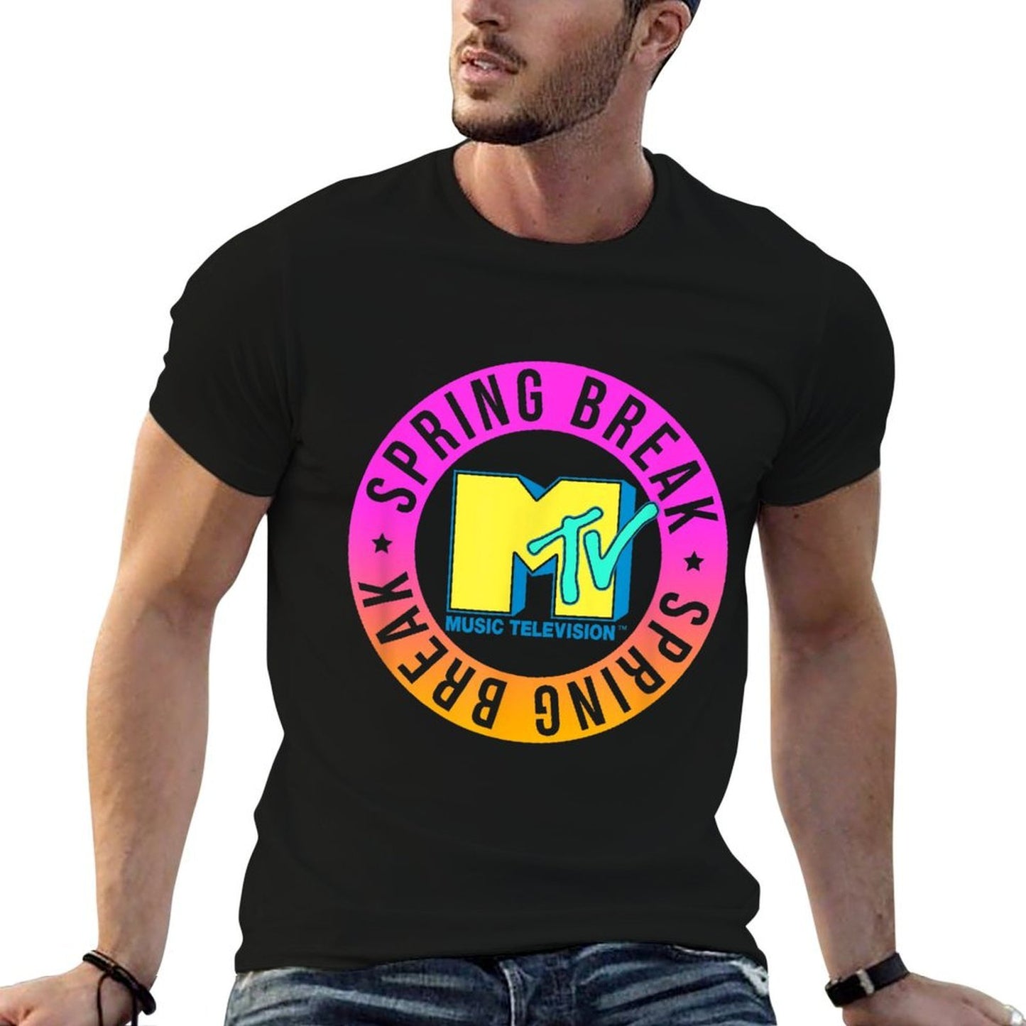 MTV Music Television Spring Break Gradient Color Logo  Wrinkle-resistant T-Shirt