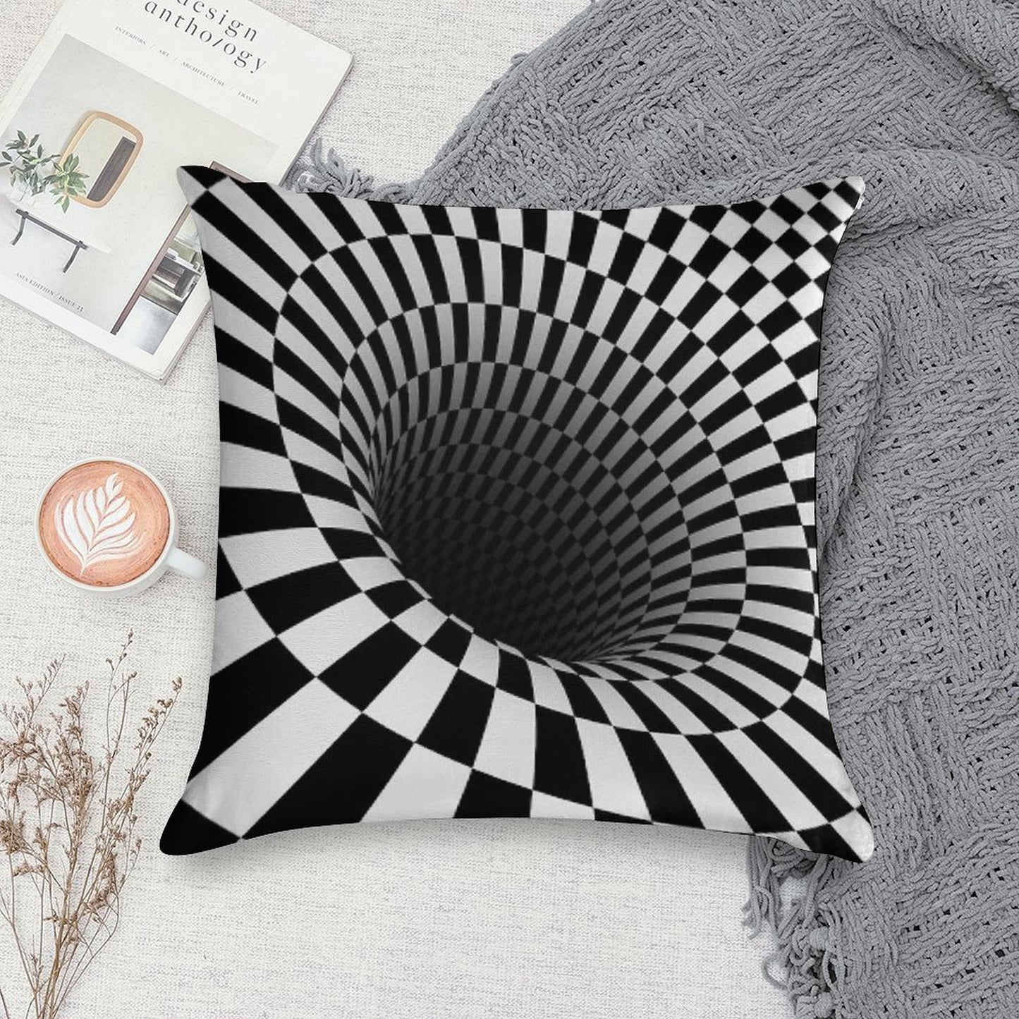 Black And White Optical Illusion Soft Gift Ready Throw Pillow