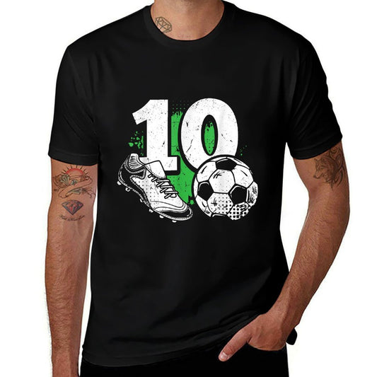 10th Birthday Boy Soccer Player Football 10 Years Old  Oversized Silhouette T-Shirt