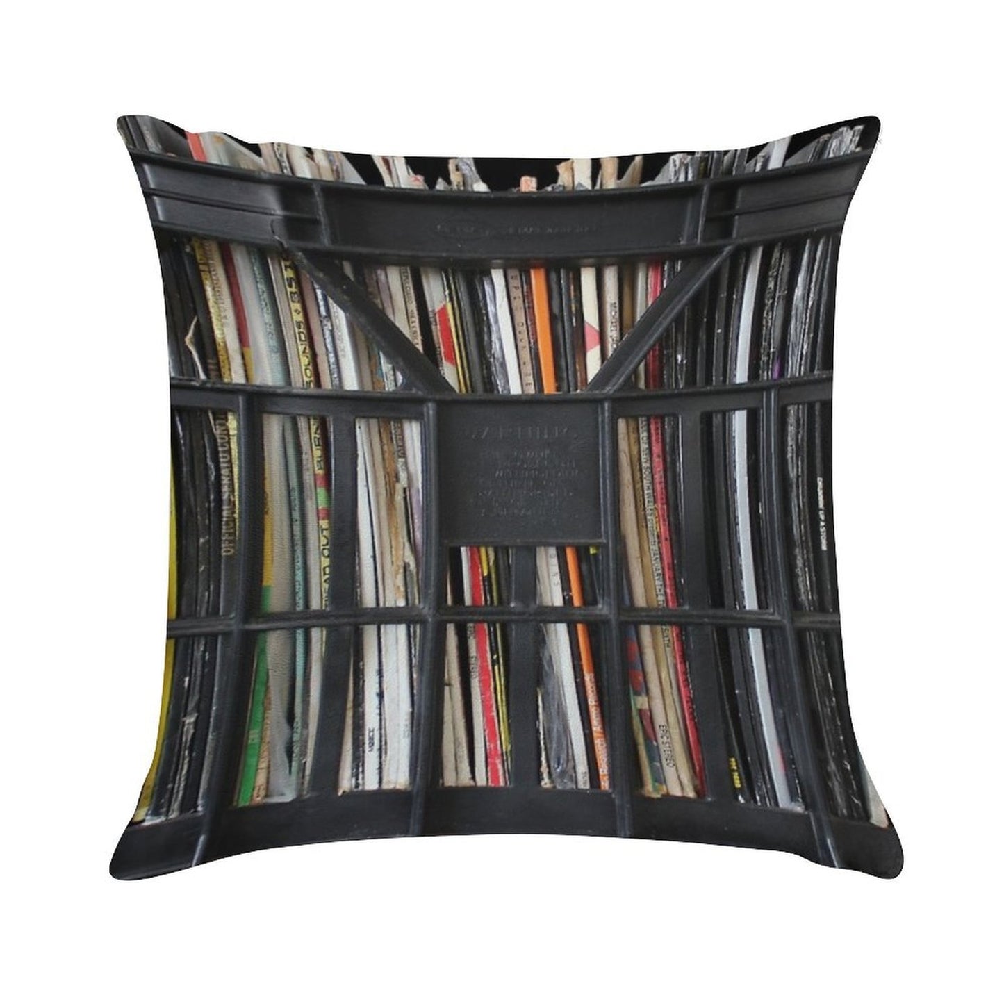 Vinyl Record Rock, Metal, Hip Hop, Rap, Reggae, Jazz Albums DJ Crate Collection 1 Soft Home Decor Throw Pillow