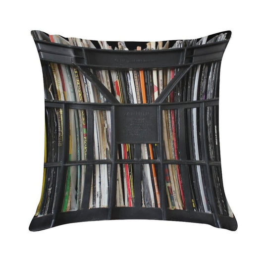 Vinyl Record Rock, Metal, Hip Hop, Rap, Reggae, Jazz Albums DJ Crate Collection 1 Soft Home Decor Throw Pillow