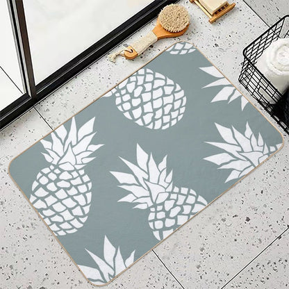 Hawaii Tropical Pineapple, Teal And White  Long-Lasting Bath Mat