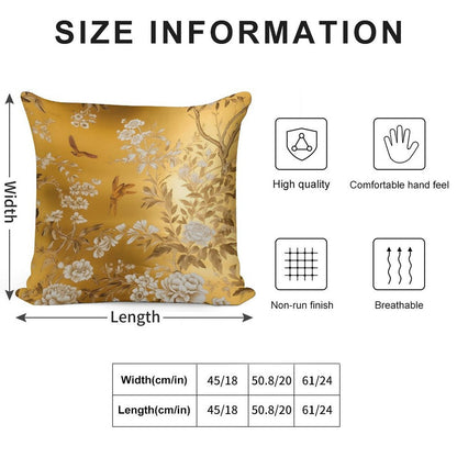 Gold Chinoiserie Floral Soft Durable Construction Throw Pillow