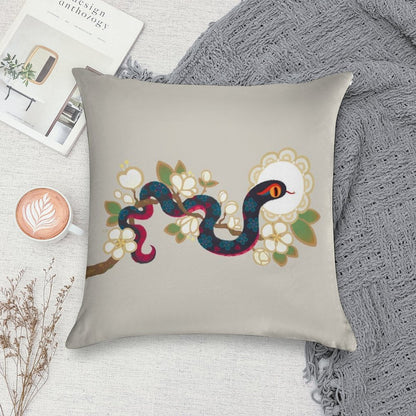 Snake And Flowers 2 Soft Hidden Zipper Throw Pillow