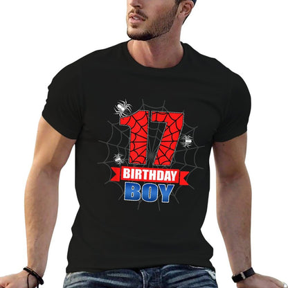 Spider Web 17 Years Old It's My 17th Birthday Boy Party  Eco-friendly Material T-Shirt