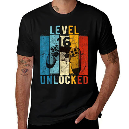 Level 16 Unlocked Video Gamer 16 Year Old 16th Birthday Gift  Summer-ready Fabric T-Shirt