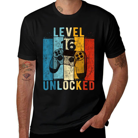 Level 16 Unlocked Video Gamer 16 Year Old 16th Birthday Gift  Summer-ready Fabric T-Shirt