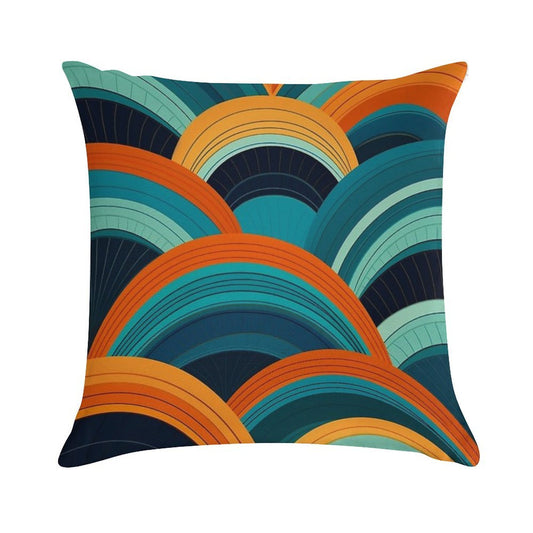 Mid-Century Dreamscape Teal And Orange Curved Lines Pattern Soft Multiple Sizes Throw Pillow