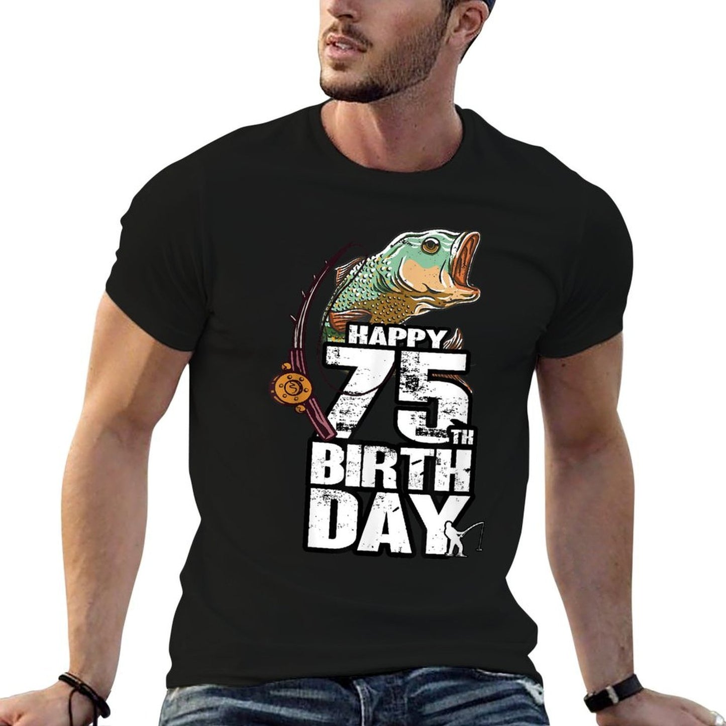 75 Years Old Fishing Fisherman Angler 75th Birthday  Oversized Silhouette T-Shirt