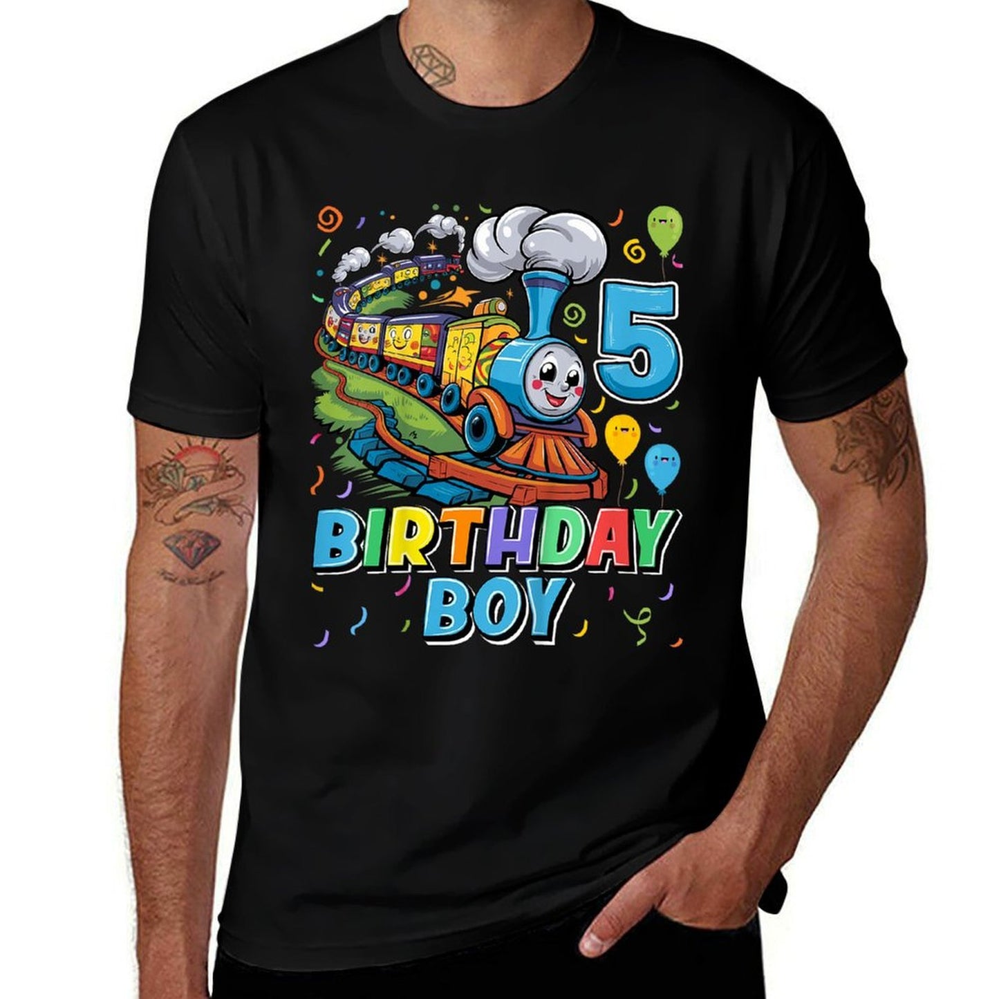 Kids Birthday Boy Train Lover 5 Years Old 5th Birthday Party Boys  Heathered Texture T-Shirt