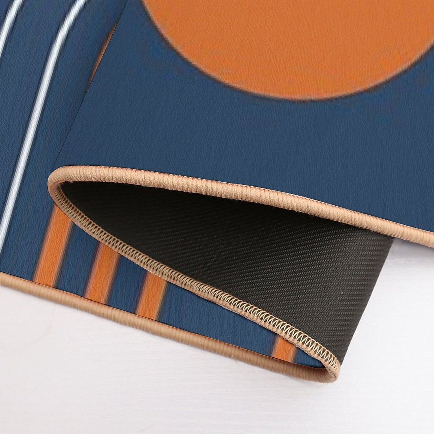 Mid Century Modern Geometric 111 in Navy Blue And Vintage Orange (Rainbow And Sun Abstraction)  Rapid-Drying Bath Mat