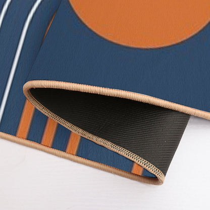 Mid Century Modern Geometric 111 in Navy Blue And Vintage Orange (Rainbow And Sun Abstraction)  Rapid-Drying Bath Mat