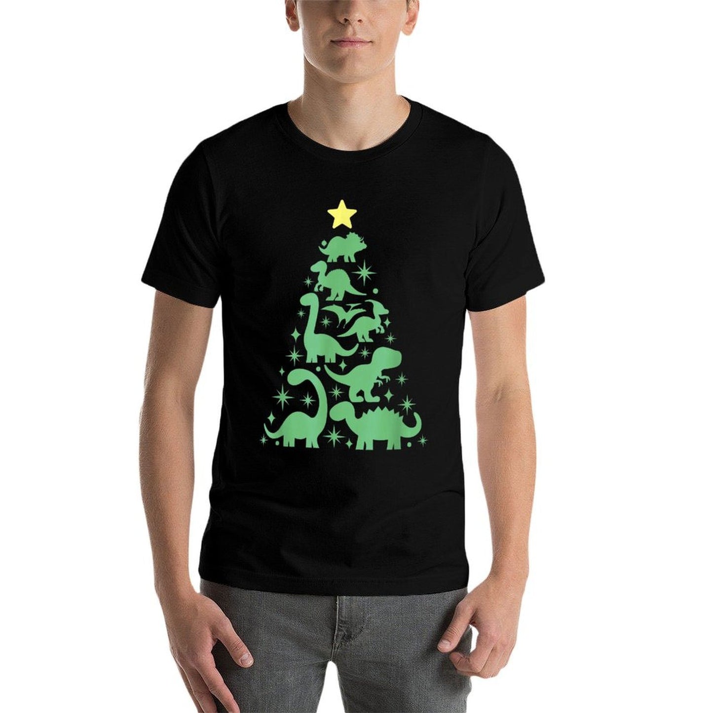 Dinosaur Christmas Tree Dino TRex Dinosaur Lover Christmas  Rolled Sleeves T-Shirt