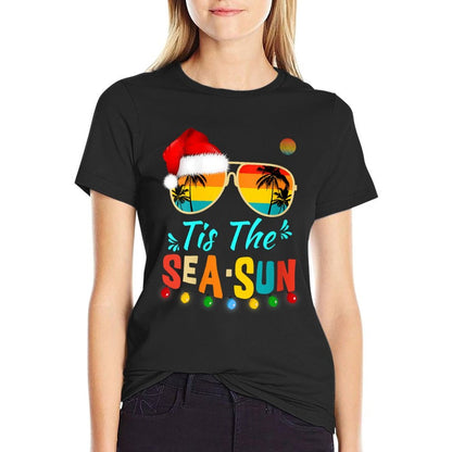 Womens Tis The Sea Sun Santa Beach Summer Christmas In July Summer  Moisture-wicking T-Shirt