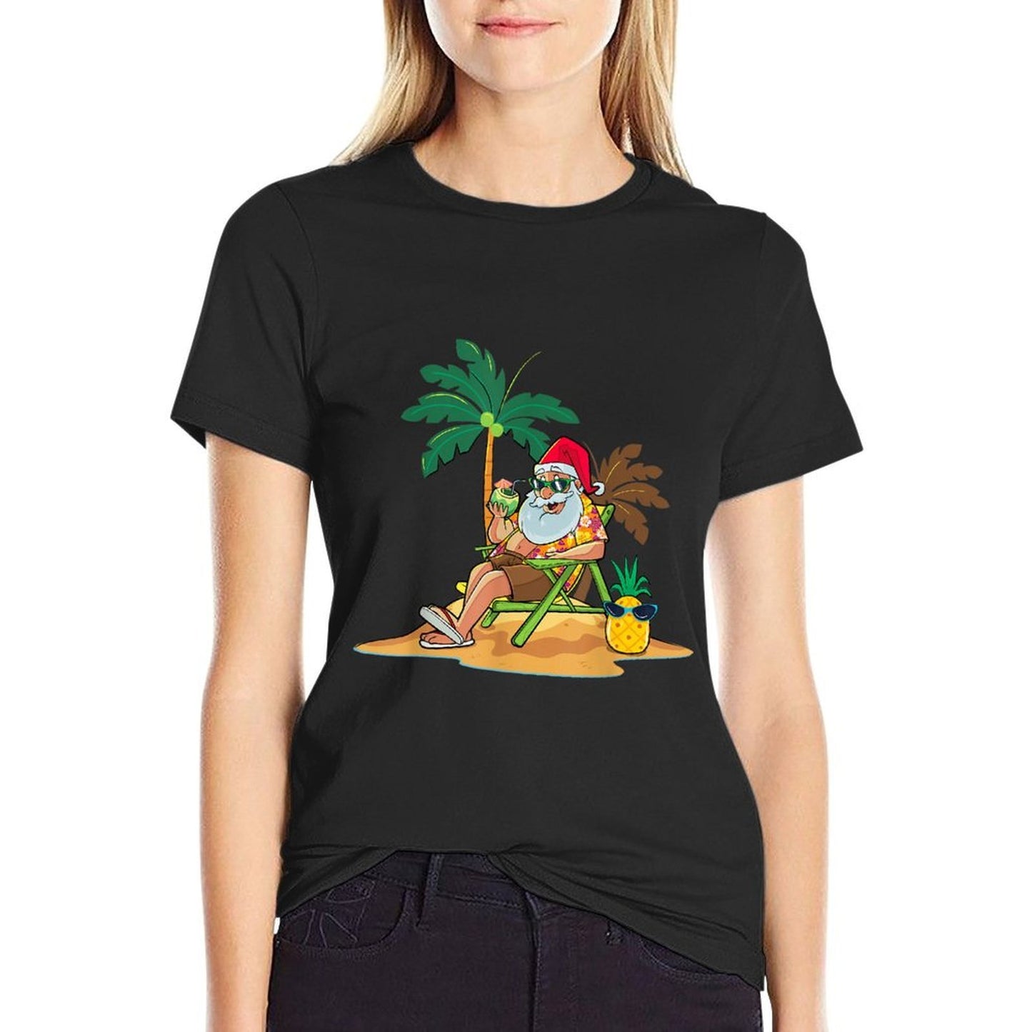 Hawaiian Christmas Santa Claus Party Aloha Holiday Beach  Breathable T-Shirt
