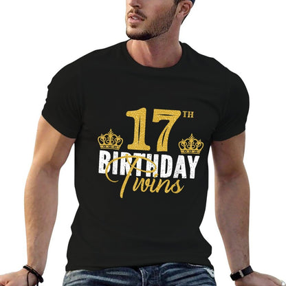 17th Birthday Twins 17 Years Old Party Idea For Boy And Girl  Ribbed Collar T-Shirt