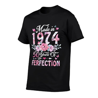 50 Years Old Vintage Made In 1974 Floral 50th Birthday Women  Rolled Sleeves T-Shirt