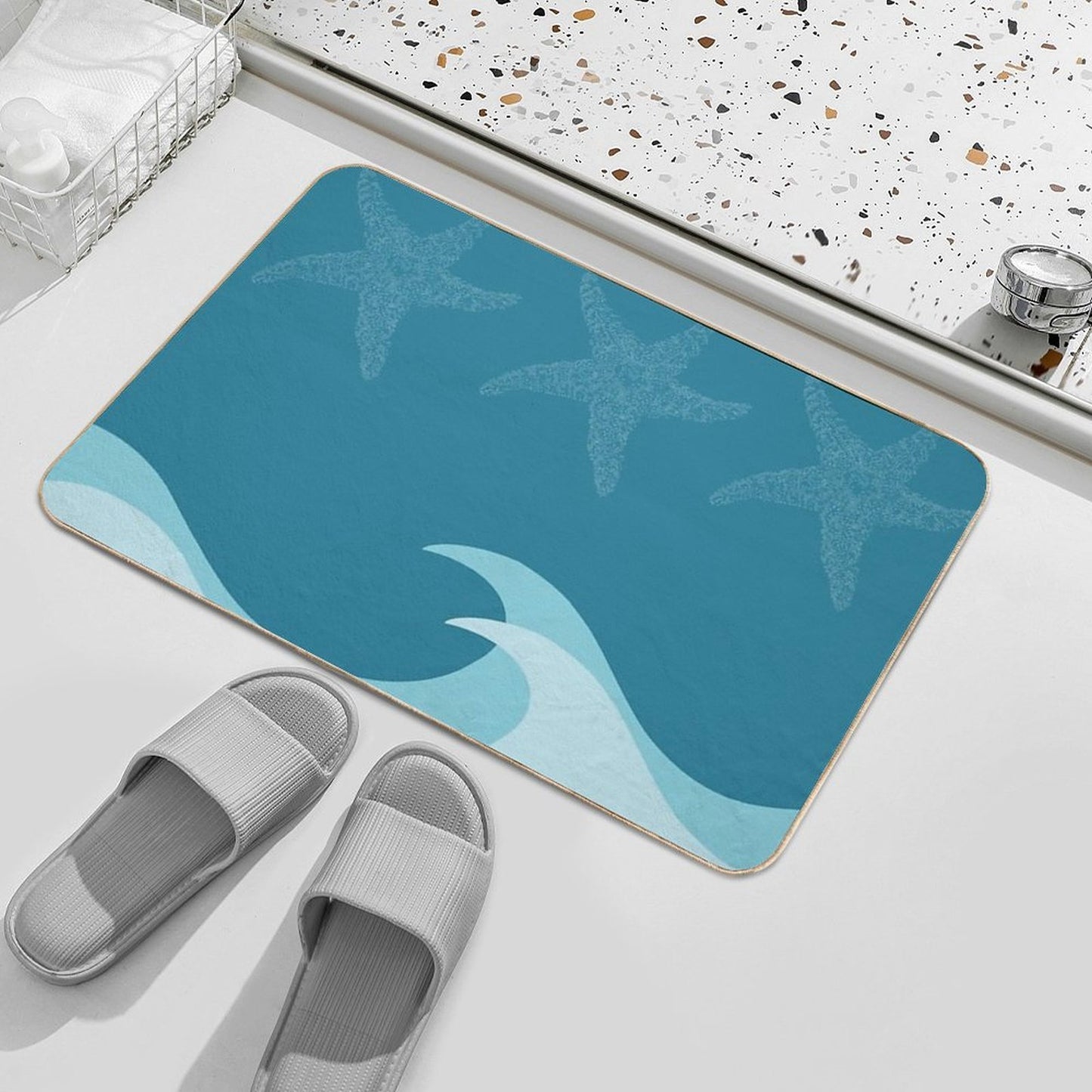 Waves And Starfish - Digital Art  Eco-Friendly Bath Mat
