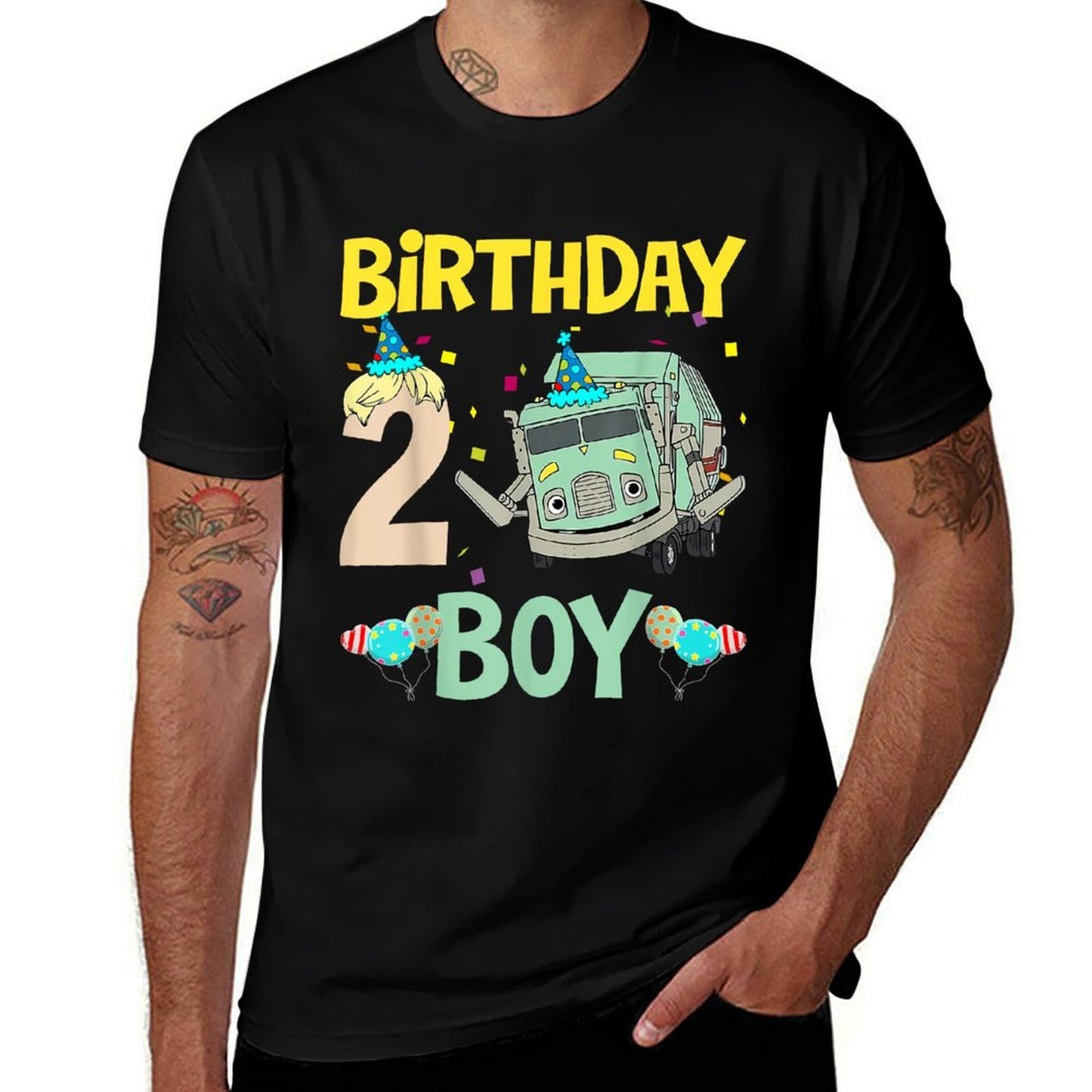 Garbage Truck 2nd Birthday Boy Recycling Trash Family Gifts  Rolled Sleeves T-Shirt