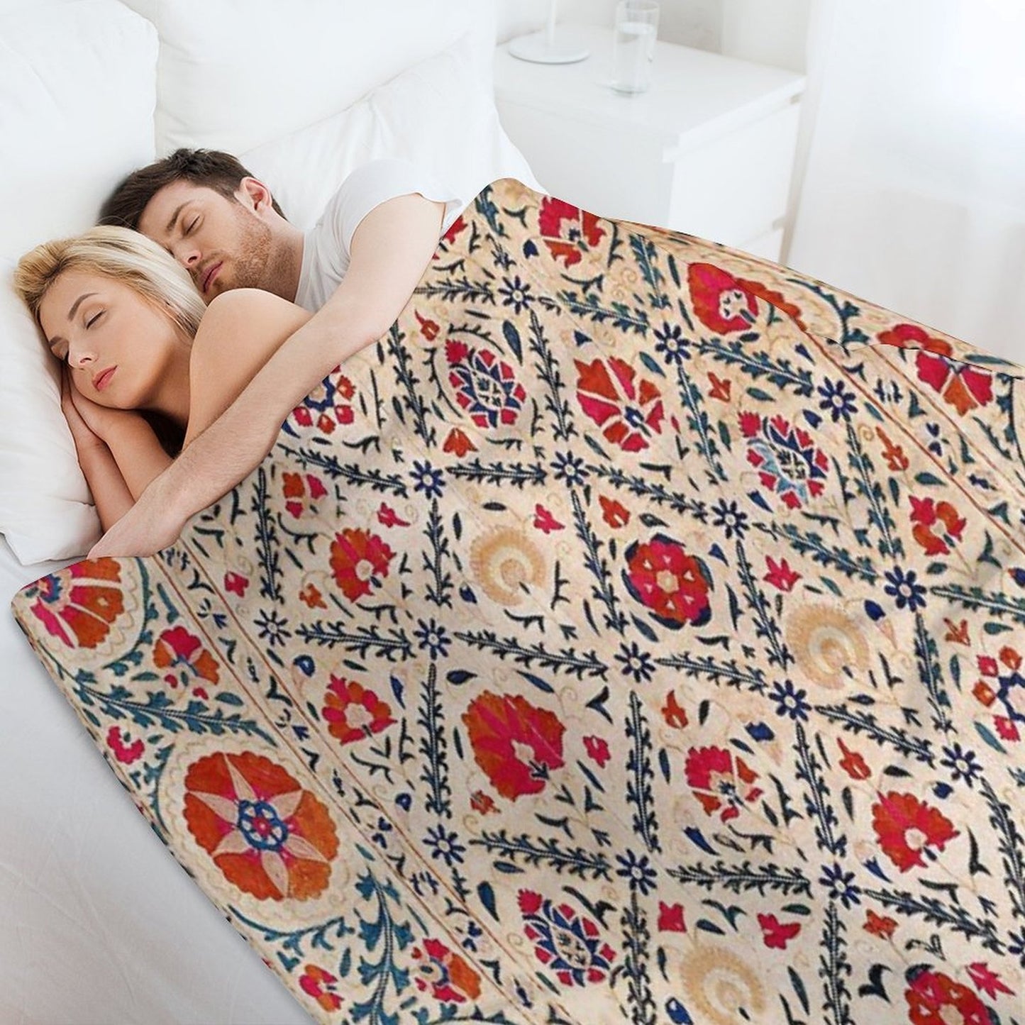 Kermina Suzani Uzbekistan Floral Embroidery Print Wrinkle-free Throw Blanket
