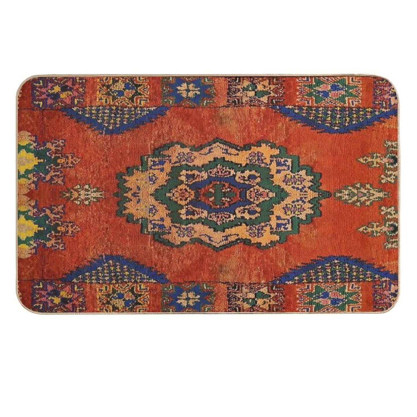 Traditional Vintage Moroccan Berber Artwork Design  Pet-Safe Bath Mat