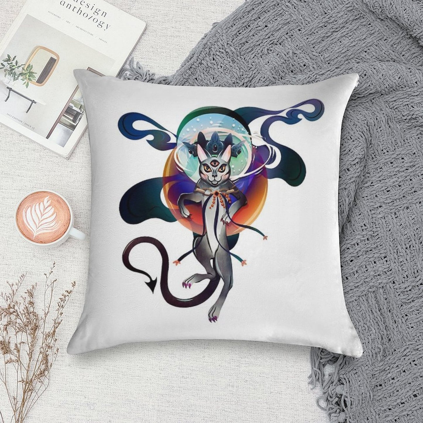 Ray, The King of Cats. Warlock by Day, Regal Magic Feline Cat by Night. Soft Warmth Comfort Throw Pillow