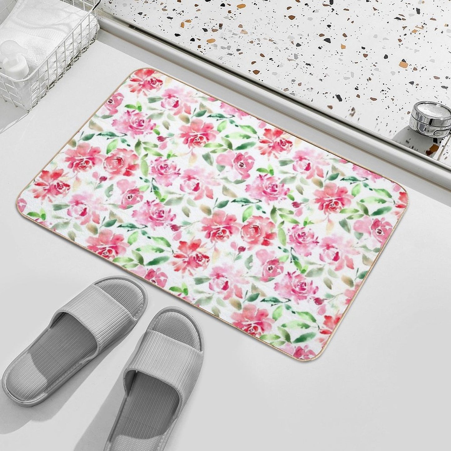 Watercolor Rose  Easy To Clean Bath Mat